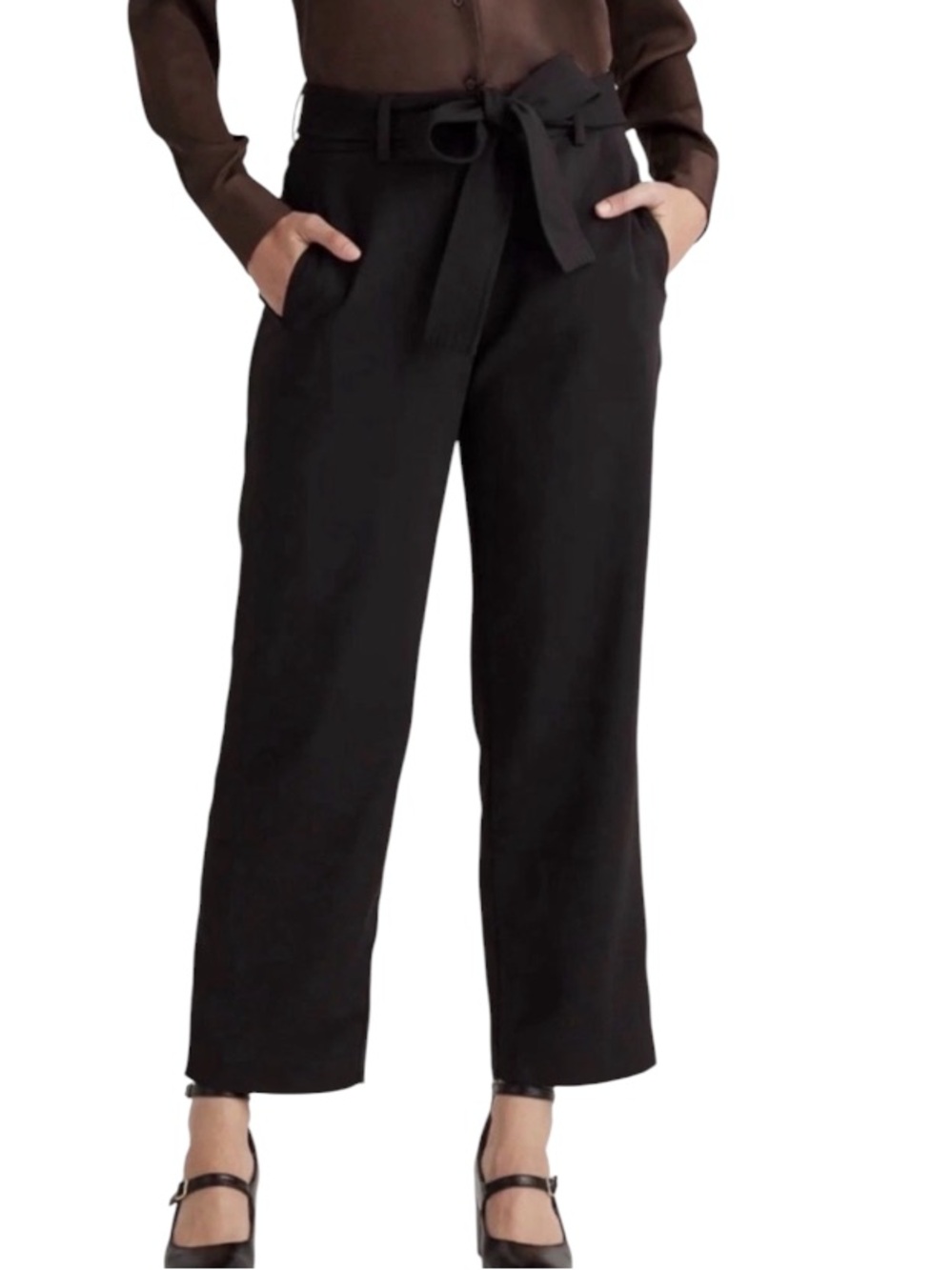 Quince Women Stretch Crepe Paperbag Pants Black size 6
